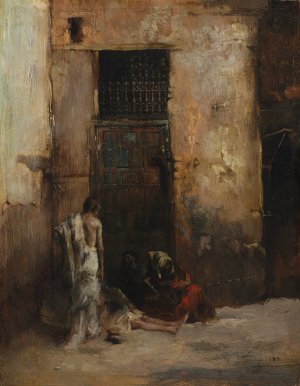 Beggars by a Door by Mariano Fortuny Marsal Oil Painting