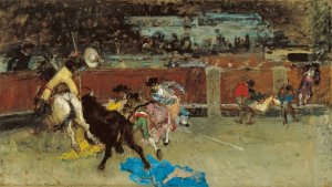 Bullfight. Wounded Picador by Mariano Fortuny Marsal Oil Painting