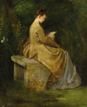 Lady Reading on a Bench by Mariano Fortuny Y Madrazo Oil Painting