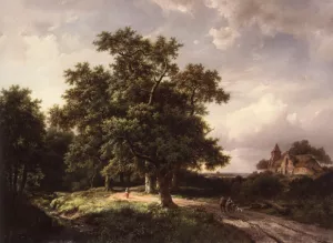 Figures on a Forest Path by Marinus Adrianus Koekkoek - Oil Painting Reproduction