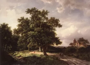 Figures on a Forest Path painting by Marinus Adrianus Koekkoek