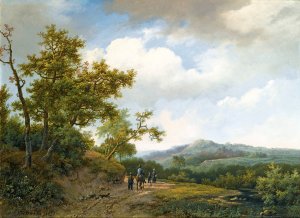 Figures On A Sandy Track In A Hilly Landscape by Marinus Adrianus Koekkoek Oil Painting
