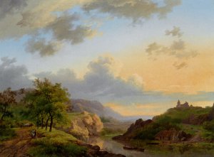 Travellers in an Extensive Landscape by Marinus Adrianus Koekkoek Oil Painting