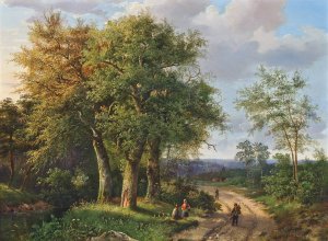 Travellers resting by a woodland path by Marinus Adrianus Koekkoek Oil Painting