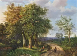 Travellers resting by a woodland path by Marinus Adrianus Koekkoek Oil Painting