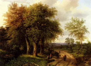 Travellers Resting on a Wooded Path Oil painting by Marinus Adrianus Koekkoek