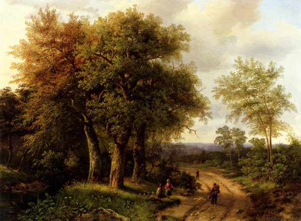 Main Product Photo of Travellers Resting on a Wooded Path Painting by Marinus Adrianus Koekkoek