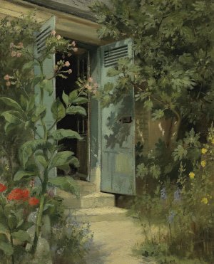 The Steps By The Flowers by Marie Adrien Lavieille Oil Painting