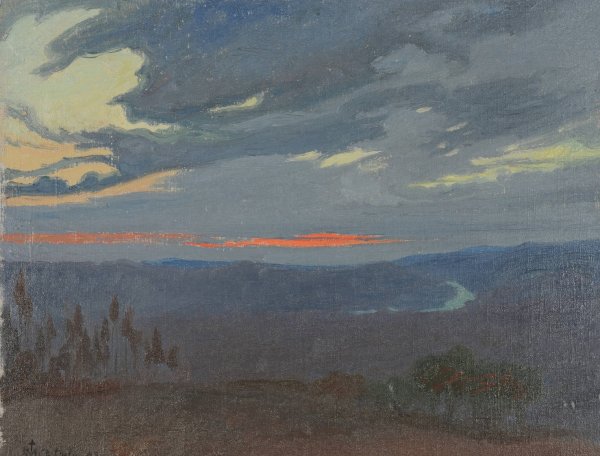 Lever de soleil au-dessus de l'Arno  by Marie-Charles Dulac - Hand-Painted Oil Painting Reproduction