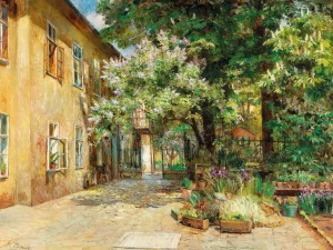 A view of the courtyard at No. 8 Dreilaufergasse, 1070 Vienna by Marie Egner Oil Painting