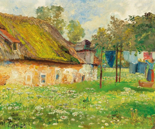 Drying laundry by Marie Egner - Hand-Painted Oil Painting Reproduction