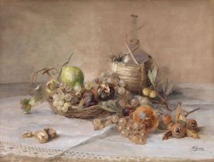 Stilleben mit Obst und Chiantiflasche by Marie Egner Oil Painting