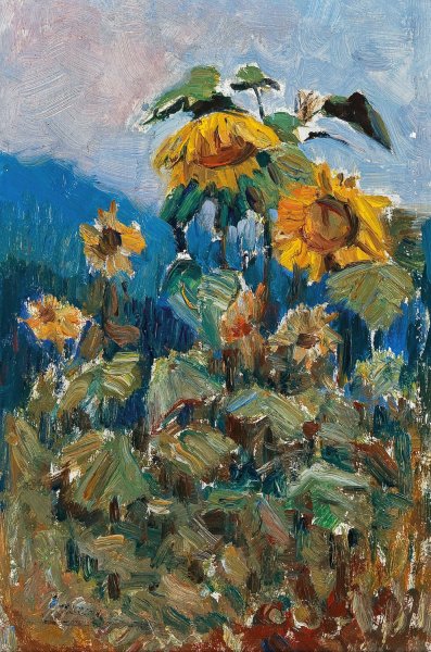 Study of Sunflowers by Marie Egner - Hand-Painted Oil Painting Reproduction