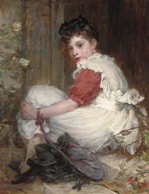 On the threshold by Marie Elizabeth Seymour Lucas Oil Painting