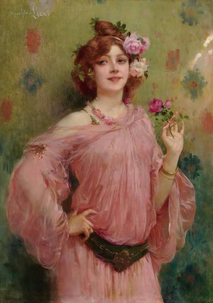 A Beauty In Pink by Marie Felix Hippolyte-Lucas Oil Painting