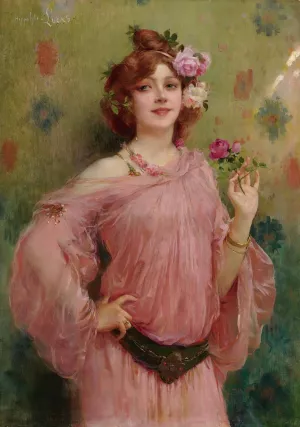 A Beauty In Pink by Marie Felix Hippolyte-Lucas Oil Painting