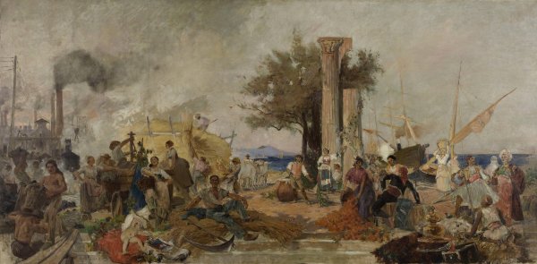 L'activite commerciale en Europe  by Marie Felix Hippolyte-Lucas - Hand-Painted Oil Painting Reproduction