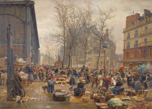 Autumn market at les Halles by Marie-Francois Firmin-Girard Oil Painting