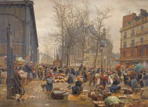 Autumn market at les Halles by Marie-Francois Firmin-Girard Oil Painting