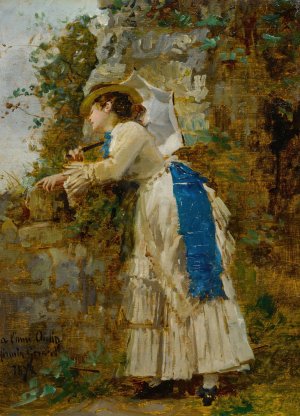 Elegante a l'ombrelle by Marie-Francois Firmin-Girard Oil Painting