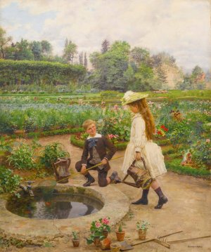Enfants pres du bassin by Marie-Francois Firmin-Girard Oil Painting