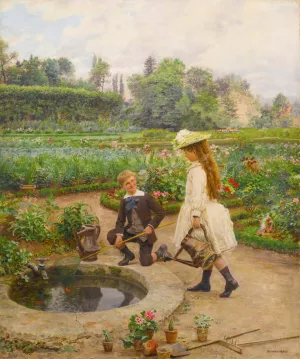 Enfants pres du bassin by Marie-Francois Firmin-Girard Oil Painting