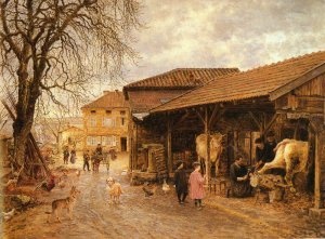 Le Feurage Des Boeufs by Marie-Francois Firmin-Girard Oil Painting