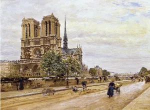 Notre dame de Paris and the Flower Market by Marie-Francois Firmin-Girard - Oil Painting Reproduction