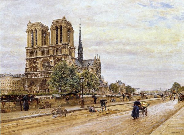 Main Product Photo of Notre dame de Paris and the Flower Market Painting by Marie-Francois Firmin-Girard