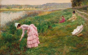 Picking Wildflowers by Marie-Francois Firmin-Girard Oil Painting
