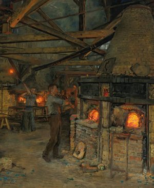 The Glass Blowers In Incheville Pres Eu by Marie-Francois Firmin-Girard Oil Painting