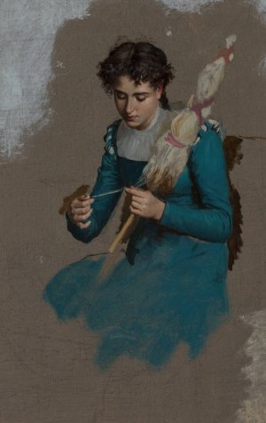 Young woman spinning by Marie-Francois Firmin-Girard Oil Painting