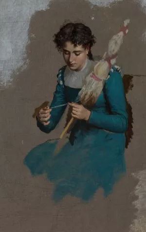 Young woman spinning by Marie-Francois Firmin-Girard Oil Painting