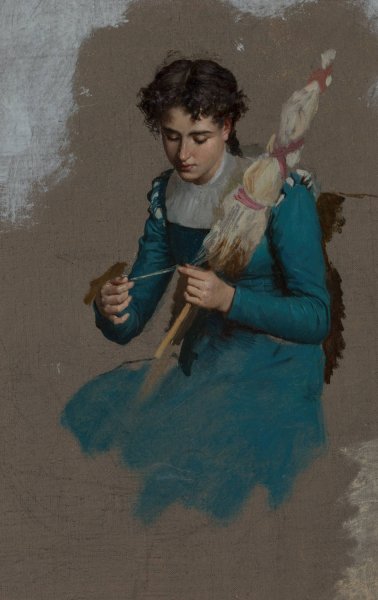 Young woman spinning by Marie-Francois Firmin-Girard - Hand-Painted Oil Painting Reproduction