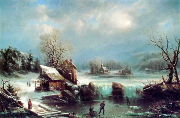 Main Product Photo of Mid-Winter Moonlight Painting by Marie-Francois-Regis Gignoux