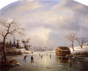 Skating Pond at Morristown, New Jersey by Marie-Francois-Regis Gignoux - Oil Painting Reproduction