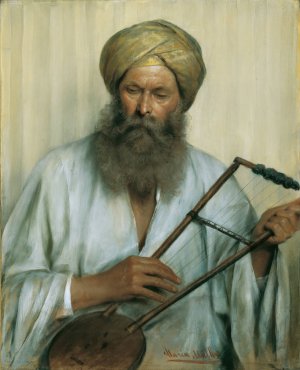 Orientale mit weisem Kaftan und gelbem Turban by Marie Muller Oil Painting