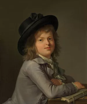 Portrait of a boy, in a black hat, leaning on a portfolio by Marie Victoire Lemoine Oil Painting