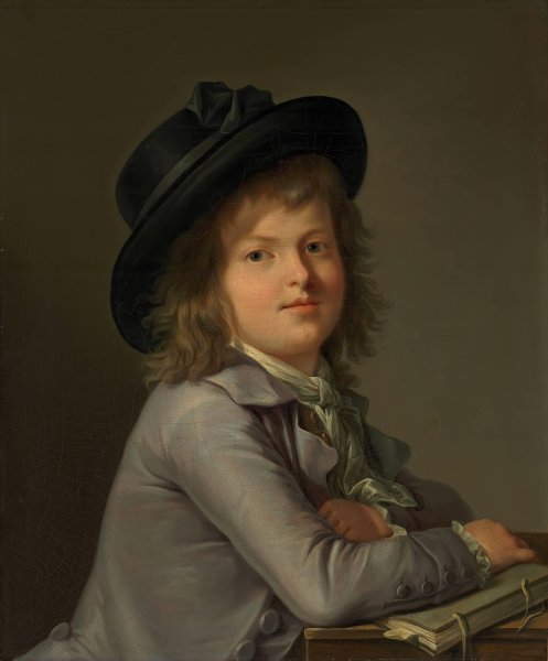 Portrait of a boy, in a black hat, leaning on a portfolio by Marie Victoire Lemoine - Hand-Painted Oil Painting Reproduction