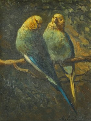 Parrots by Marinus Adrianus Koekkoek The Younger Oil Painting