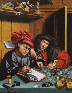 The Money Changers by Marinus Van Reymerswaele (Follower) Oil Painting
