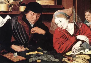 The Banker and His Wife Oil painting by Marinus Van Reymerswaele