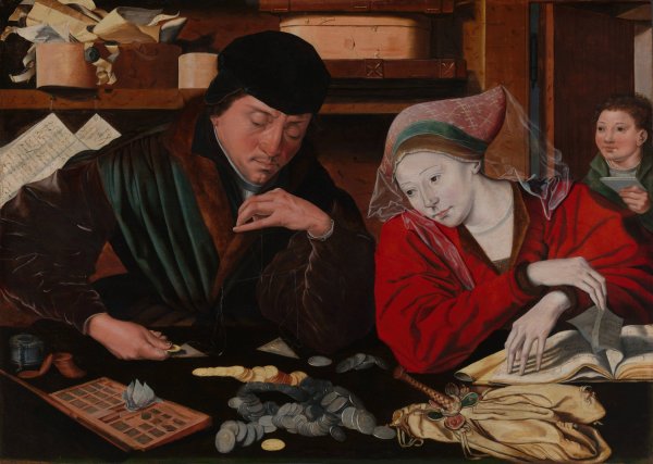 The Banker and his Wife  by Marinus Van Reymerswale - Hand-Painted Oil Painting Reproduction