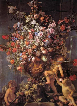 Mirror with Three Putti painting by Mario Dei Fiori