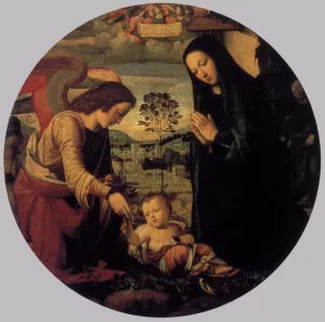 Adoration of the Child with Angel by Mariotto Albertinelli Oil Painting