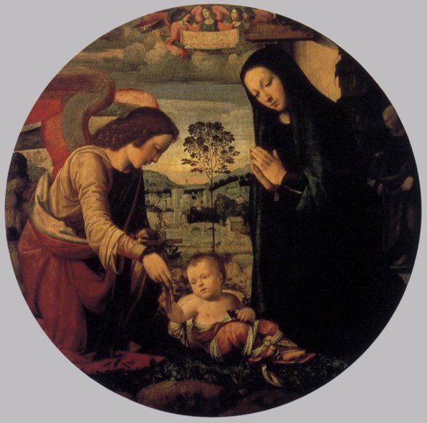Main Product Photo of Adoration of the Child with Angel Painting by Mariotto Albertinelli