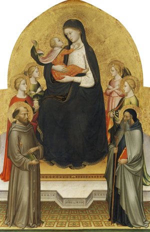 Madonna and Christ Child with Angels and Saints Mary Magdalene, Francis, Dorothy and Anthony Abbot Oil painting by Mariotto Di Nardo