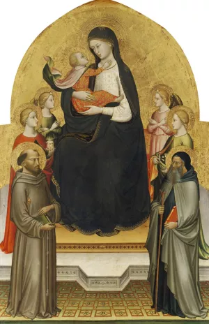 Madonna and Christ Child with Angels and Saints Mary Magdalene, Francis, Dorothy and Anthony Abbot by Mariotto Di Nardo Oil Painting