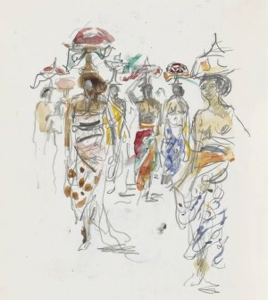Indonesische vrouwen met schalen op het hoofd by Marius Bauer Oil Painting