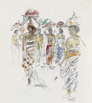Indonesische vrouwen met schalen op het hoofd by Marius Bauer Oil Painting